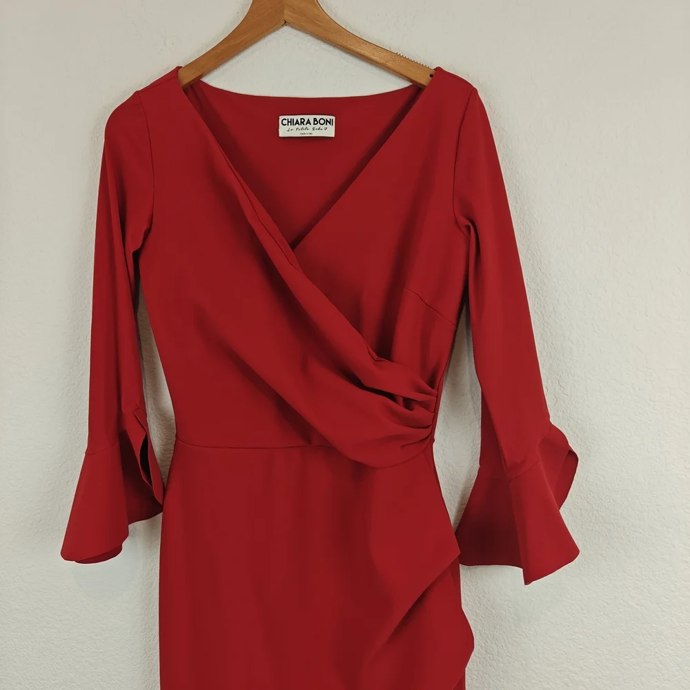 Chiara Boni La Petite RobeTrina Ruffle Sheath 3/4 Sleeve Dress Sz 8 - Picture 8 of 16